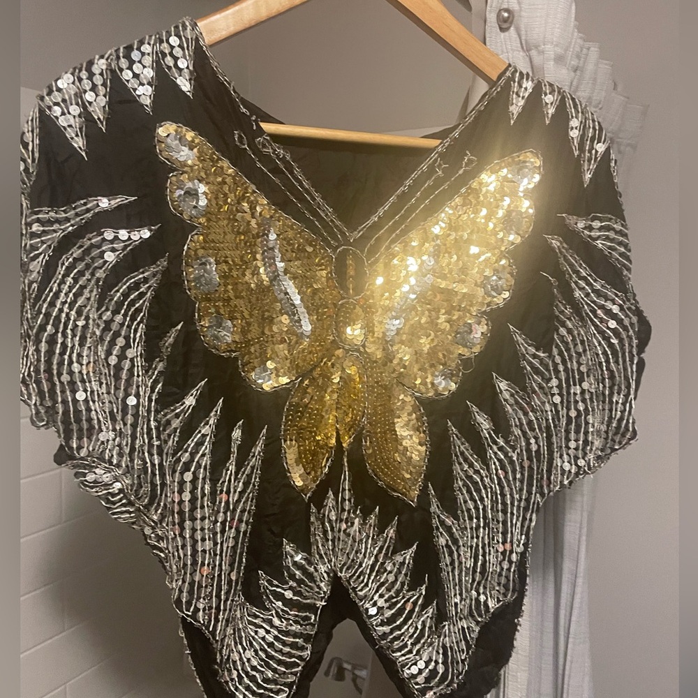 Vintage 1980 Sequin butterfly silk top